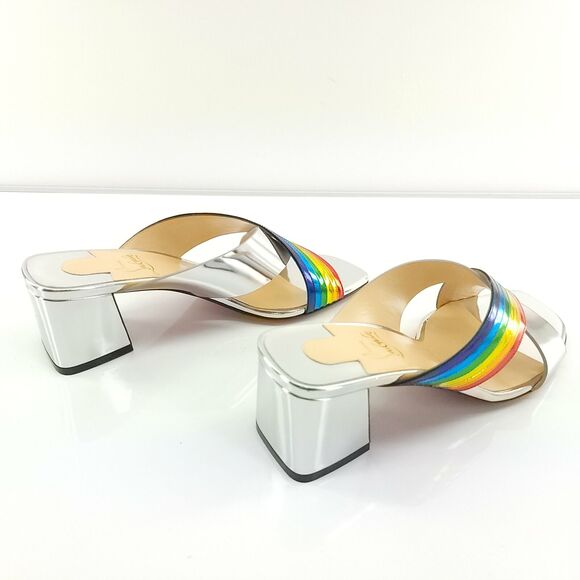 Christian Louboutin Arkenmule 55 Silver Rainbow Slide Sandal SZ 38.5 NIB - Picture 8 of 12